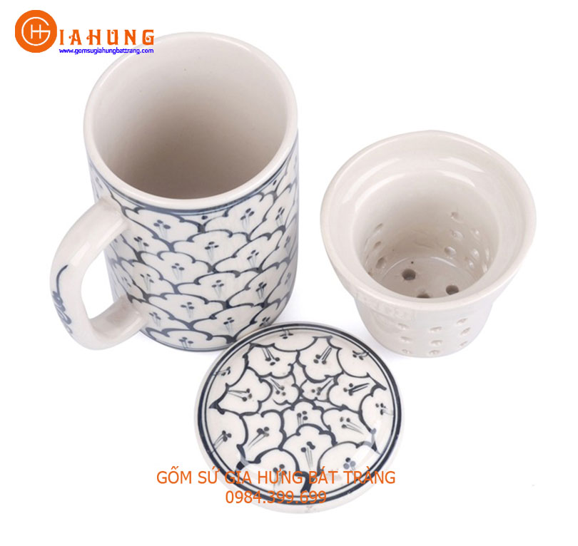 Bộ cốc lọc trà gốm sứ Gia Hưng Bát Tràng