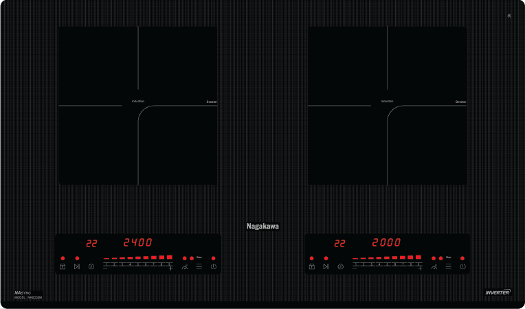 Bếp từ đôi Nagakawa NK2C03M - Bếp từ âm 730x430mm, công nghệ IH, mặt kính Kanger Ceramic