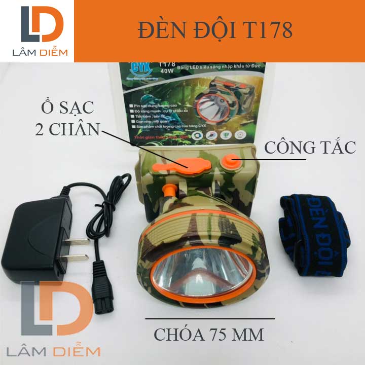 Đèn pin đội đầu siêu sáng dung lượng pin lâu t178
