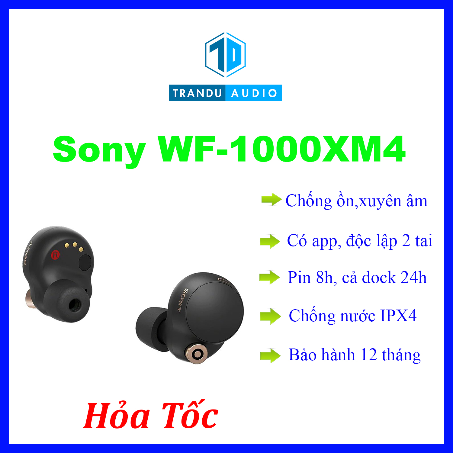 Tai nghe true wireless chống ồn sony wf-1000xm4, new seal, chính hãng, bảo hành 12 tháng | trần du audio