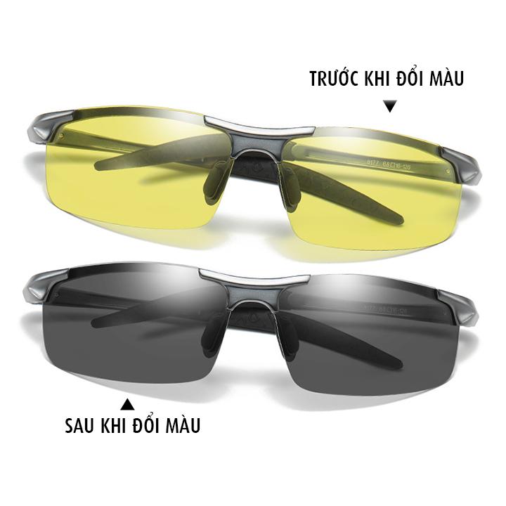 Kính đổi màu đi ngày và đêm gọng nhôm magiê nhẹ, mắt kính polarized phân cực, chống UV - MK1903