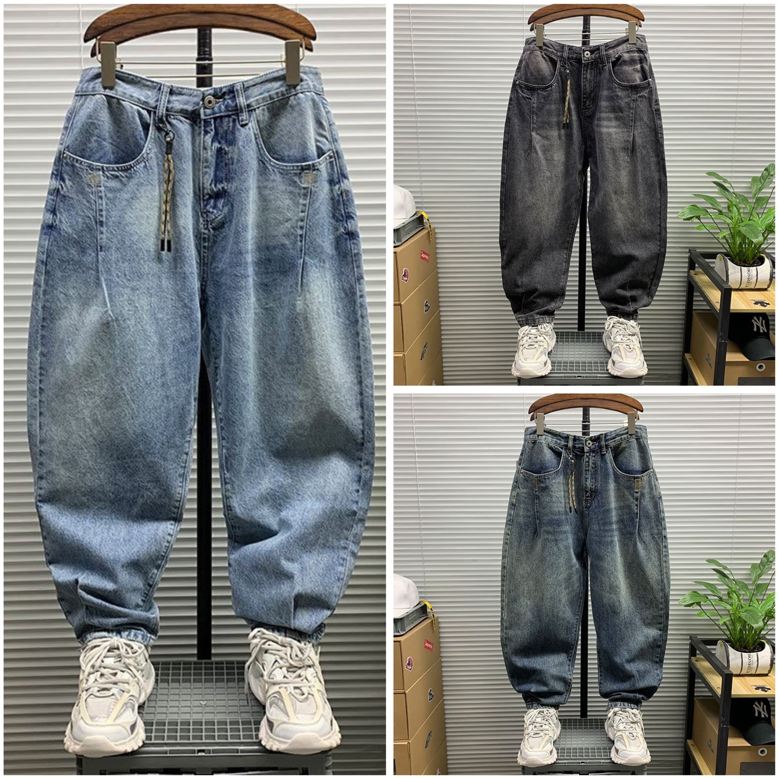 Quần Jean Nam Cạp Cao Ống Rộng Form Xuông Hàn Quốc, Quần Bò Nam Hottrend 2024 - Jean59