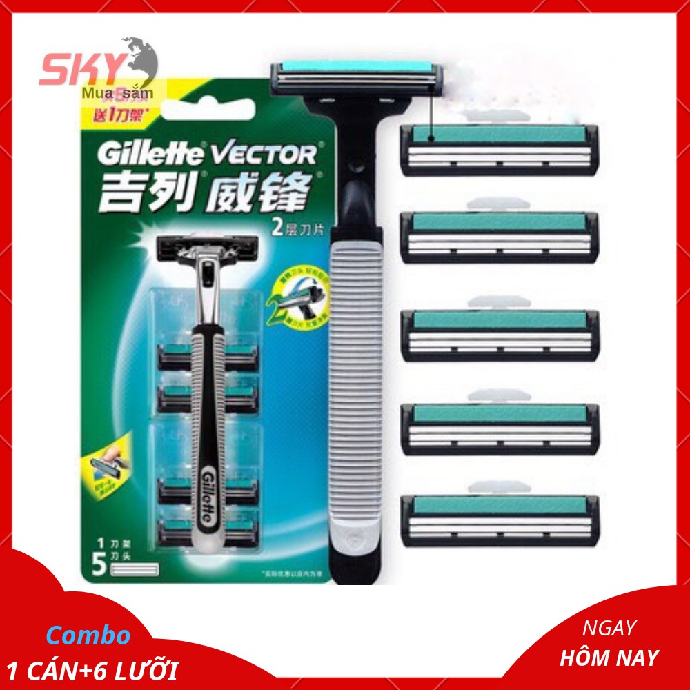 dao cạo râu Gillette lưỡi kép - [ Combo 1 Cán + 6 lưỡi kép ]