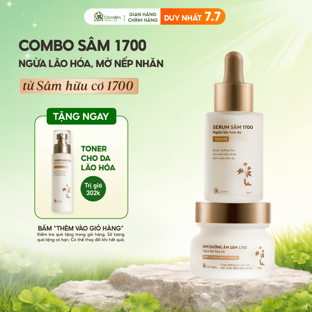 Combo 2 Steps Intensive Ginseng 1700 Moisturizes, Prevents Aging, Reduces Brown Spots and Wrinkles on Soft Grass Skin