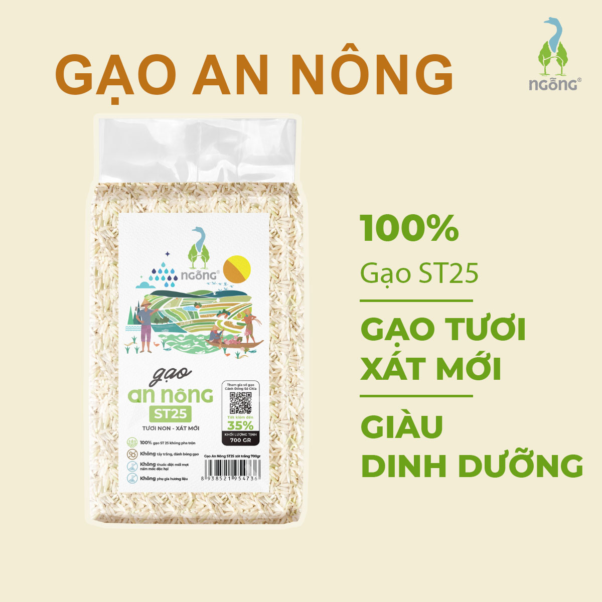 Gạo an nông st25 - gạo ngỗng ngon sạch túi 700gr