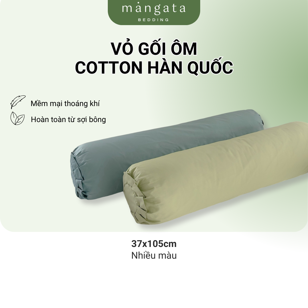 Vỏ gối ôm Cotton Hàn Quốc thô lụa cao cấp size 37x105cm Mangata Bedding màu trơn có khoá kéo