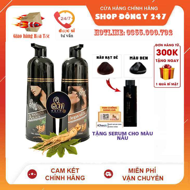 Dầu Gội Nhân Sâm Phủ Tóc Bạc Sin Hair - Nhật Bản| -  Màu Nâu