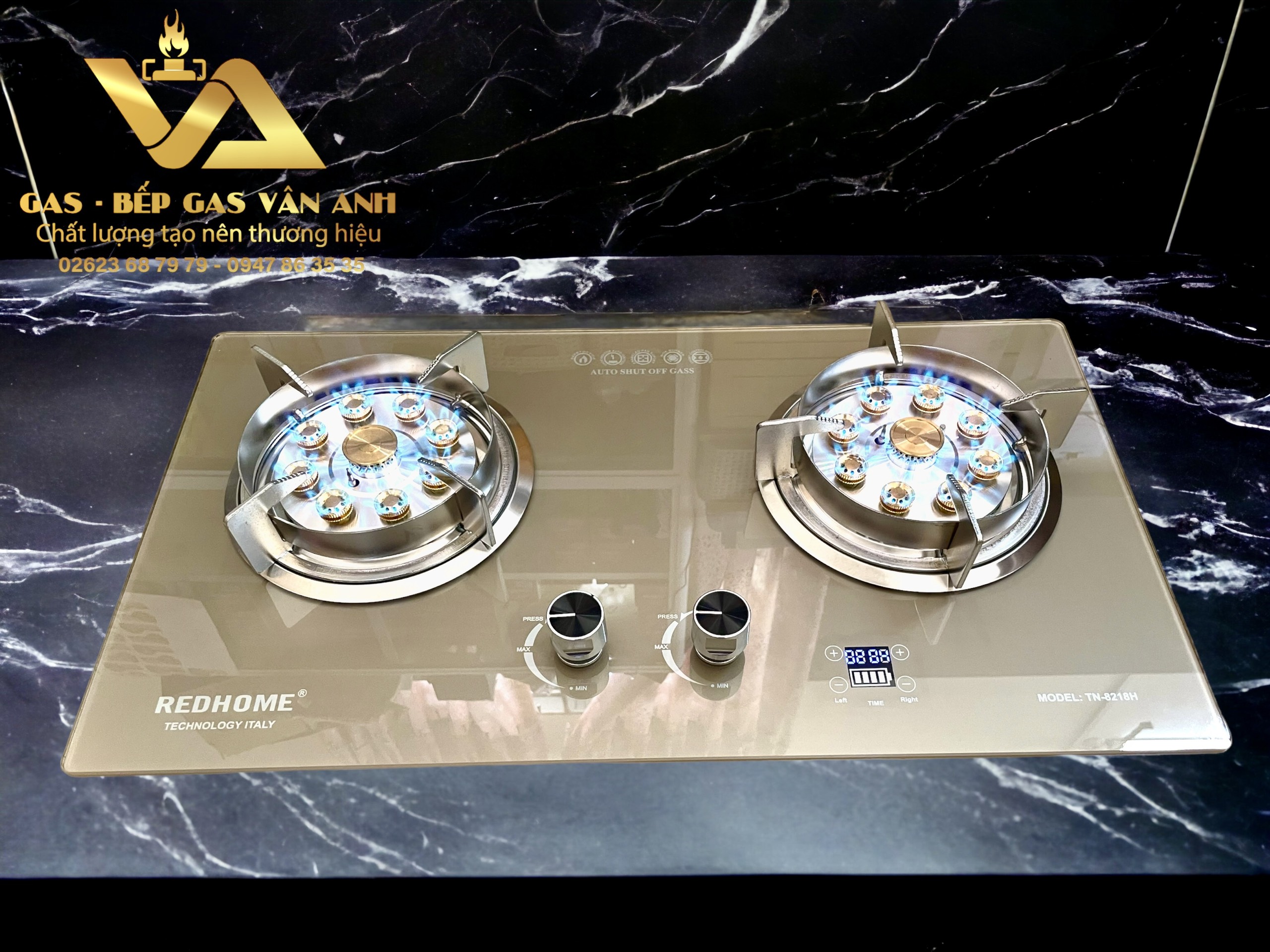 Bếp gas âm 9 đầu đốt hẹn giờ ngắt gas tự động redhome