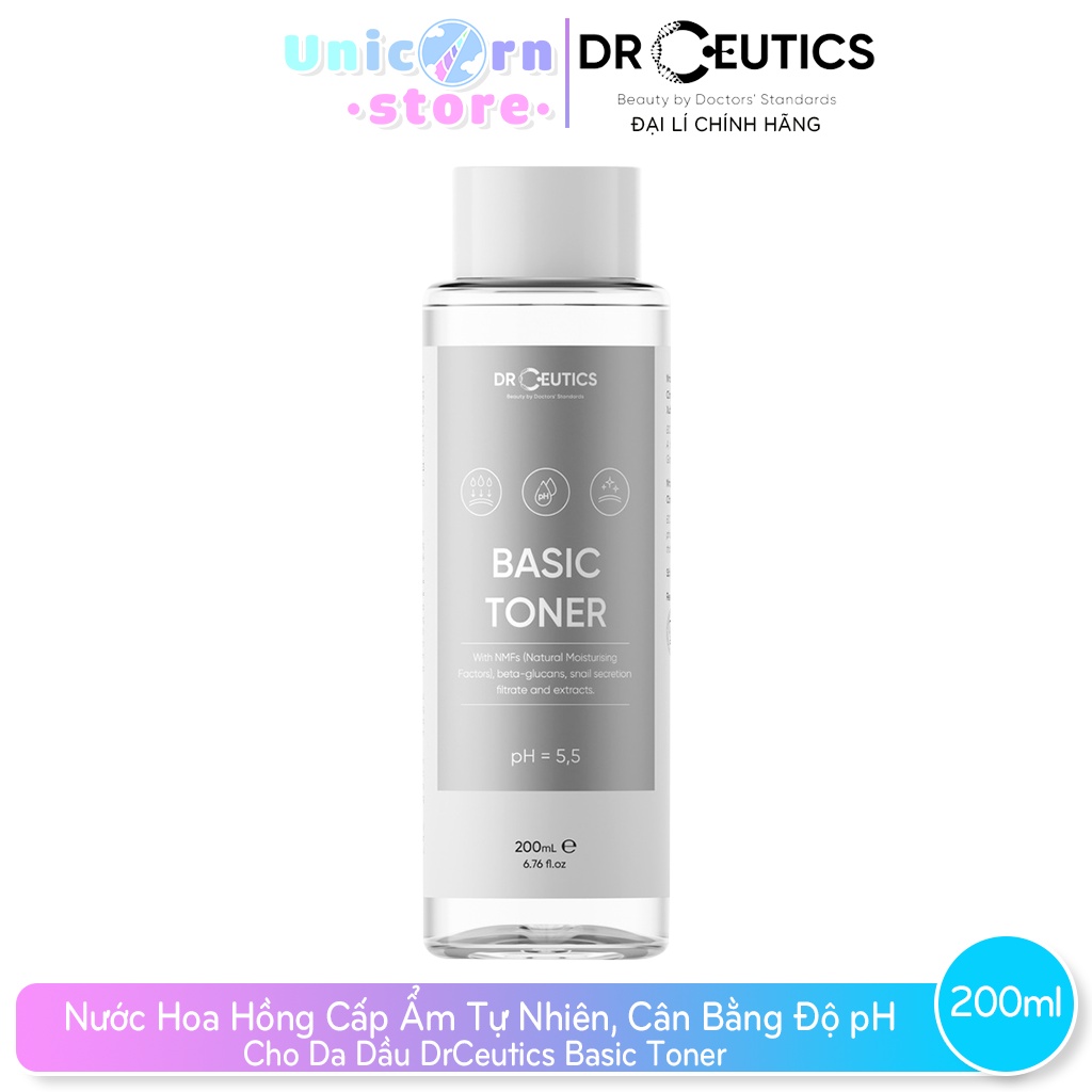 Nước hoa hồng cấp ẩm tự nhiên, cân bằng độ ph cho da dầu drceutics basic toner 200ml
