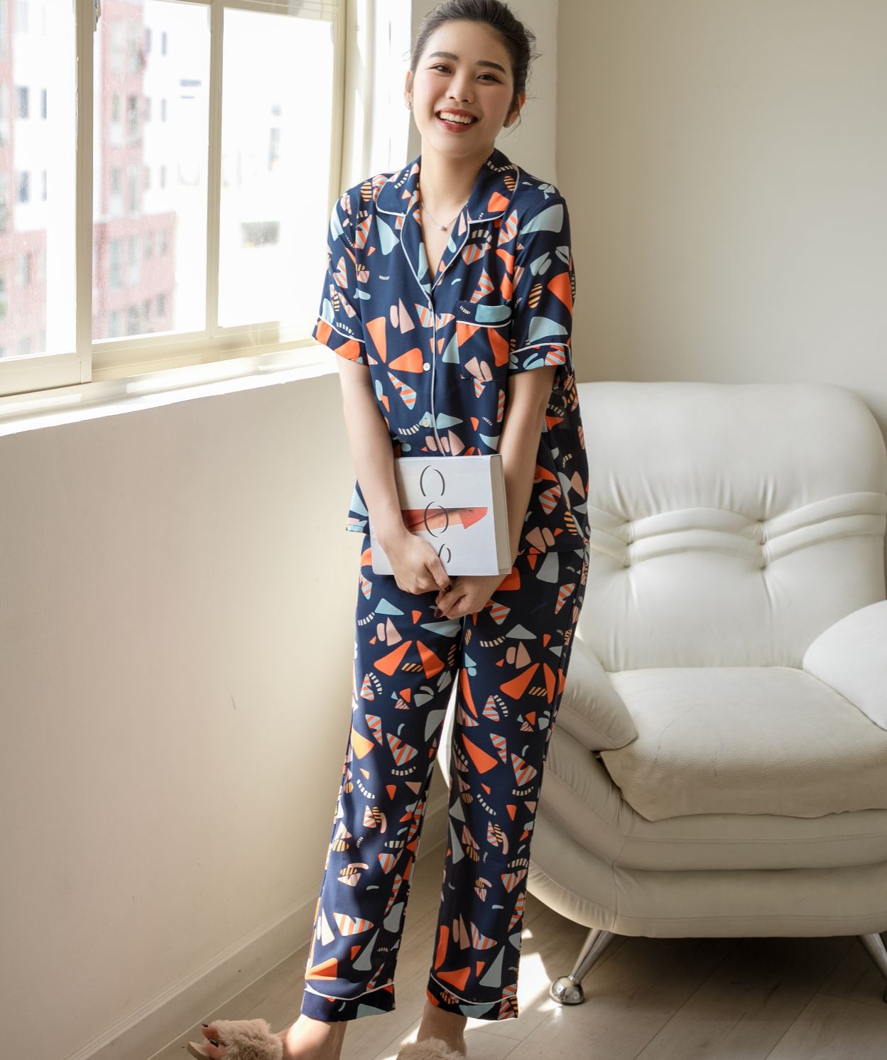 Vibes bộ pijama dài mặc nhà pattern navy long py set