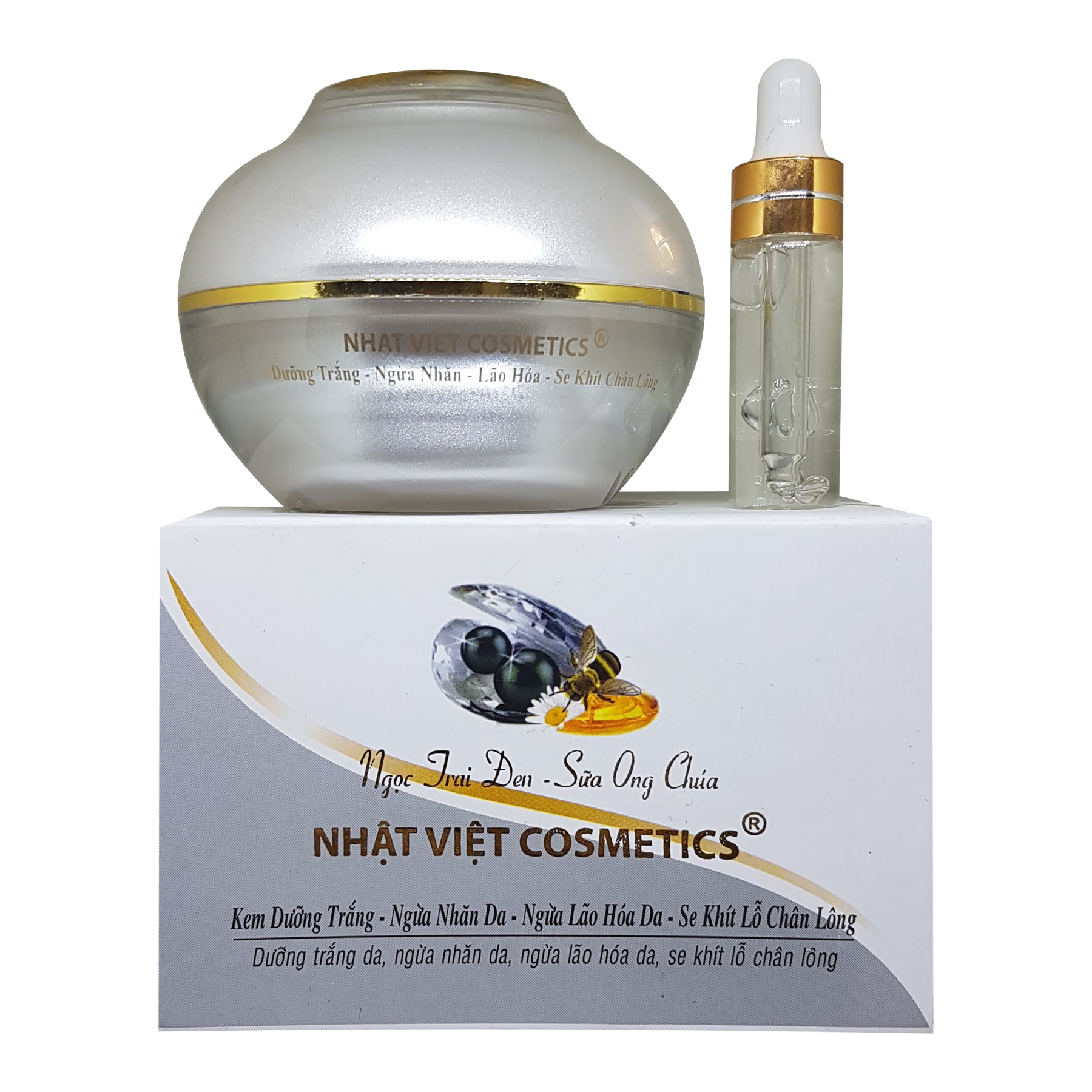 [HCM]KEM TRẮNG DA NGỪA NHĂN LÃO HÓA SE KHÍT LỖ CHÂN LÔNG NGỌC TRAI ĐEN SỮA ONG CHÚA NHẬT VIỆT COSMETICS 25G - 30G