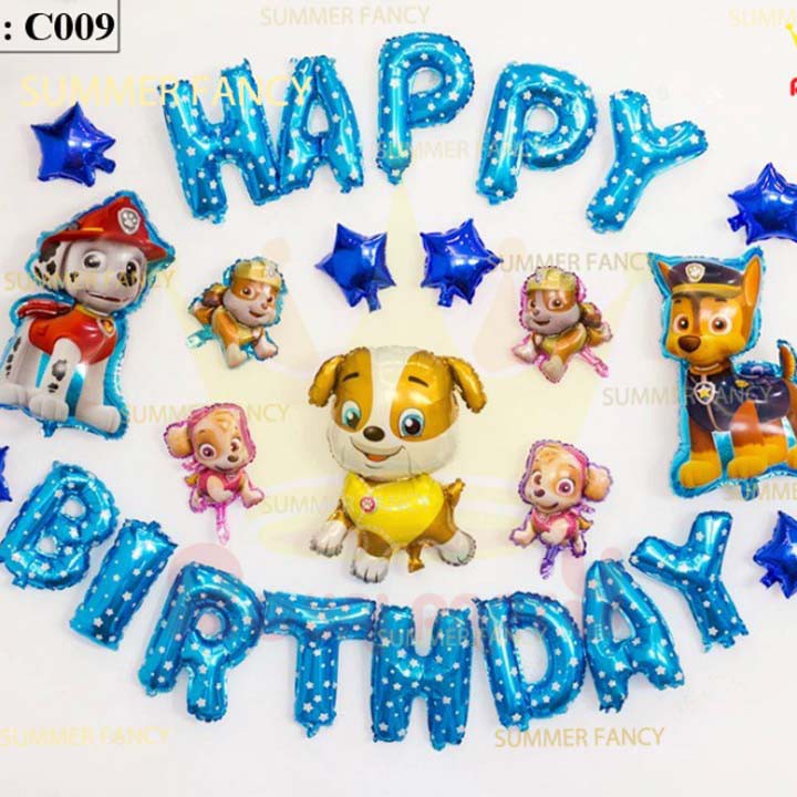 Set Bóng Tuổi Cún Xanh, Chó Con Năm Tuất Phụ Kiện Sinh Nhật Happy Birthday Party Decorations Bé Trai C01 - Dogs Year