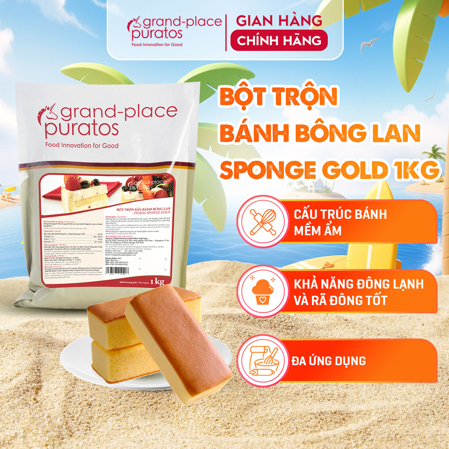 Bột trộn sẵn làm bánh bông lan tegral sponge gold puratos grand-place vn-1 kg-4116116