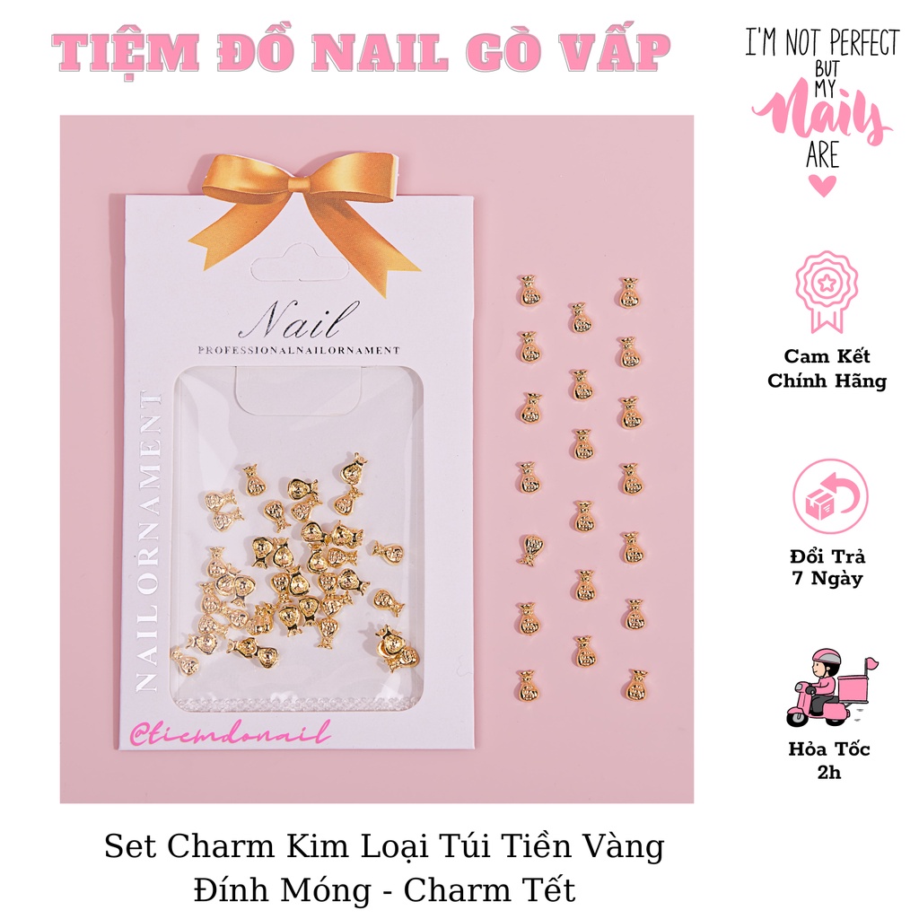 Set charm kim loại túi tiền vàng - charm tết 2023