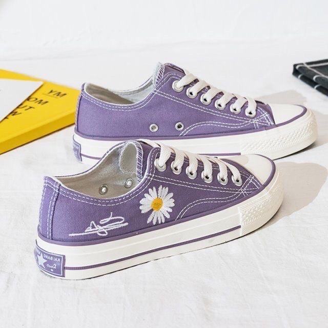 giày snaker nữ cổ thấp thêu gót (tím) đế cao su đặc trưng