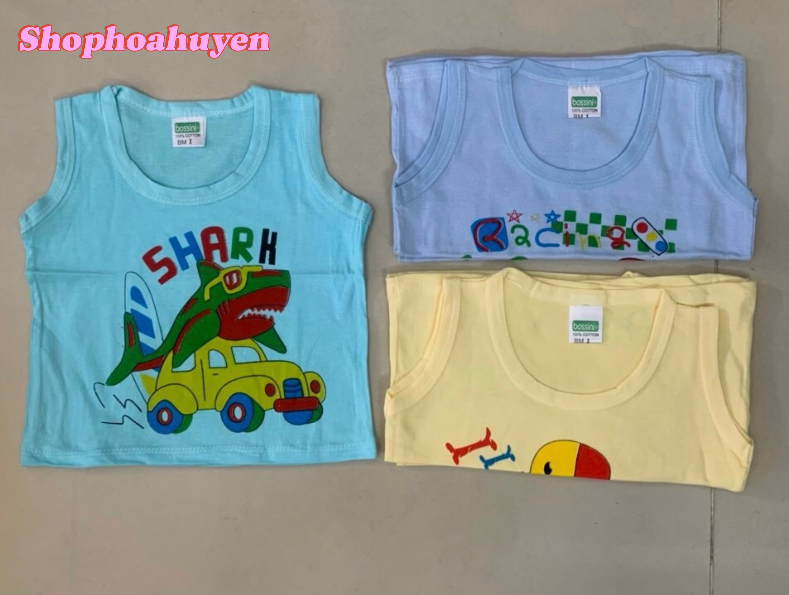 Combo 5 Áo ba lỗ bé trai bé gái vải Cotton 100% Màu Bosini - Bộ ba lỗ bé trai mặc nhà
