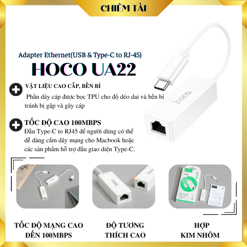 Adapter Ethernet Hoco UA22 USB & Type-C to RJ-45