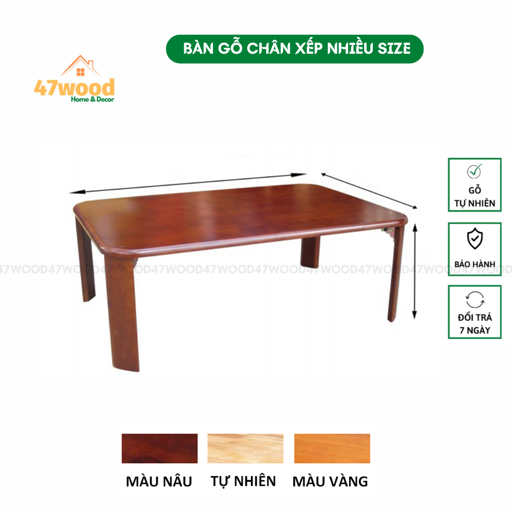 Bàn chân xếp gọn đa năng gỗ cao su chống nước nhiều size - Bàn bánh mỳ 47wood