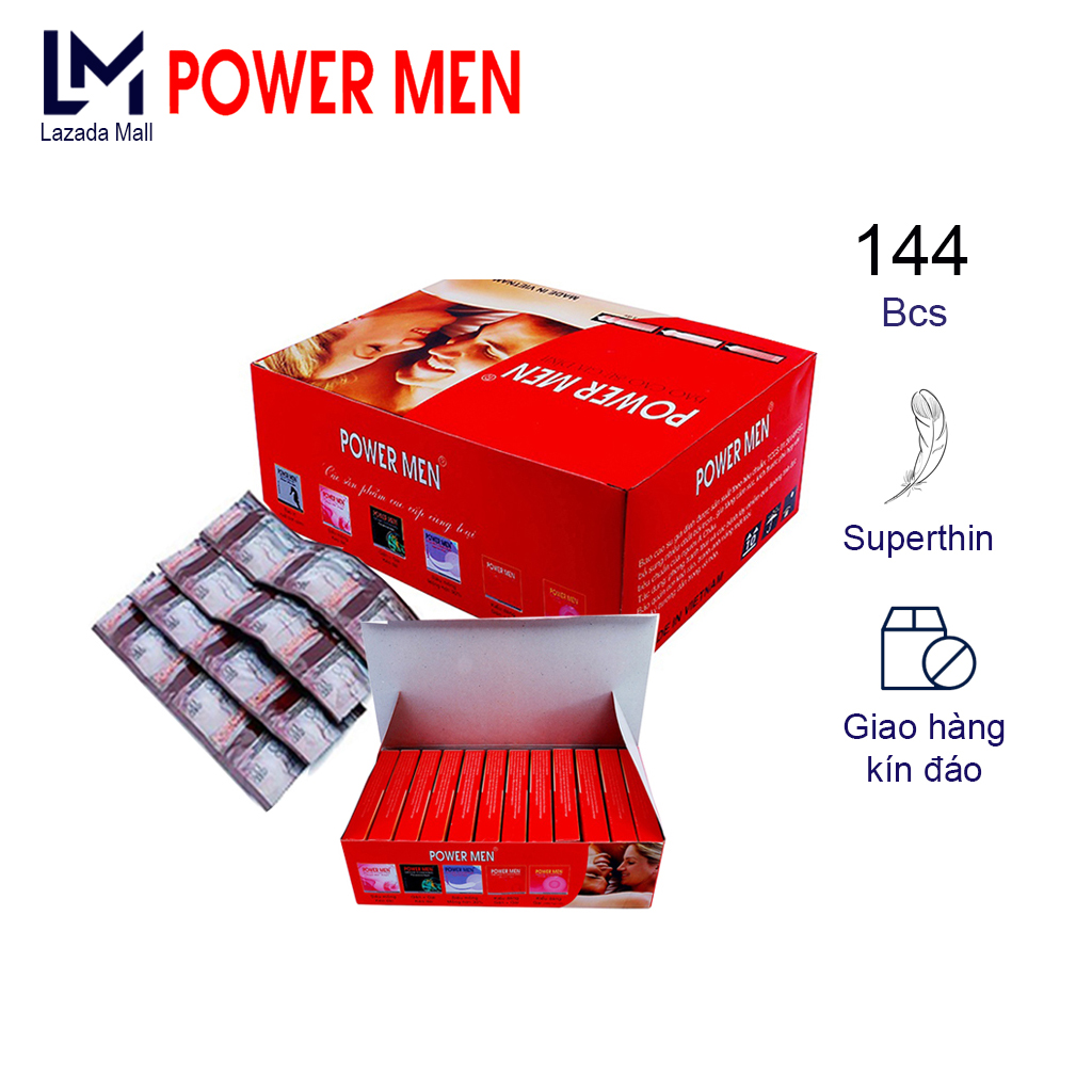 Bao Cao Su Gia Đình - Combo 144 BCS Powermen mỏng trơn, siêu mềm cảm giác chân thật, không mùi cao su, cho gia đình, khách sạn, nhà nghỉ - Chính Hãng 100% - che tên sp khi giao hàng