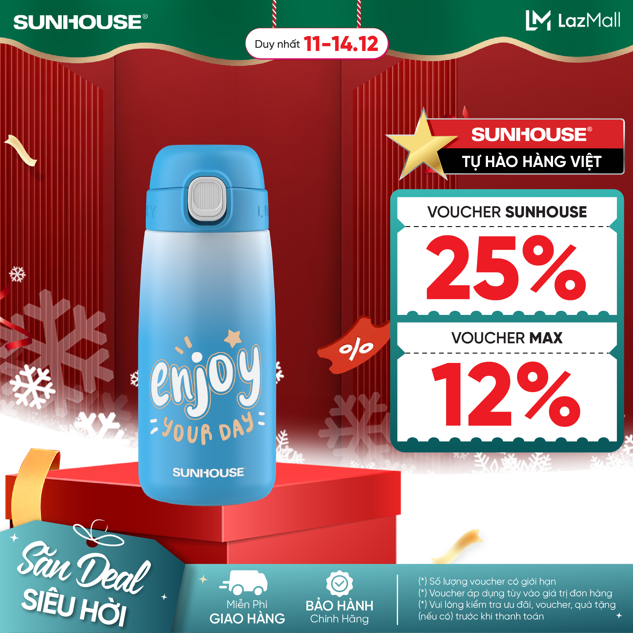 Bình giữ nhiệt trẻ em GripPal 420ml Sunhouse KS-TU420GB - Inox 304 an toàn - Giữ nhiệt 8-10h - Miệng uống tiện lợi