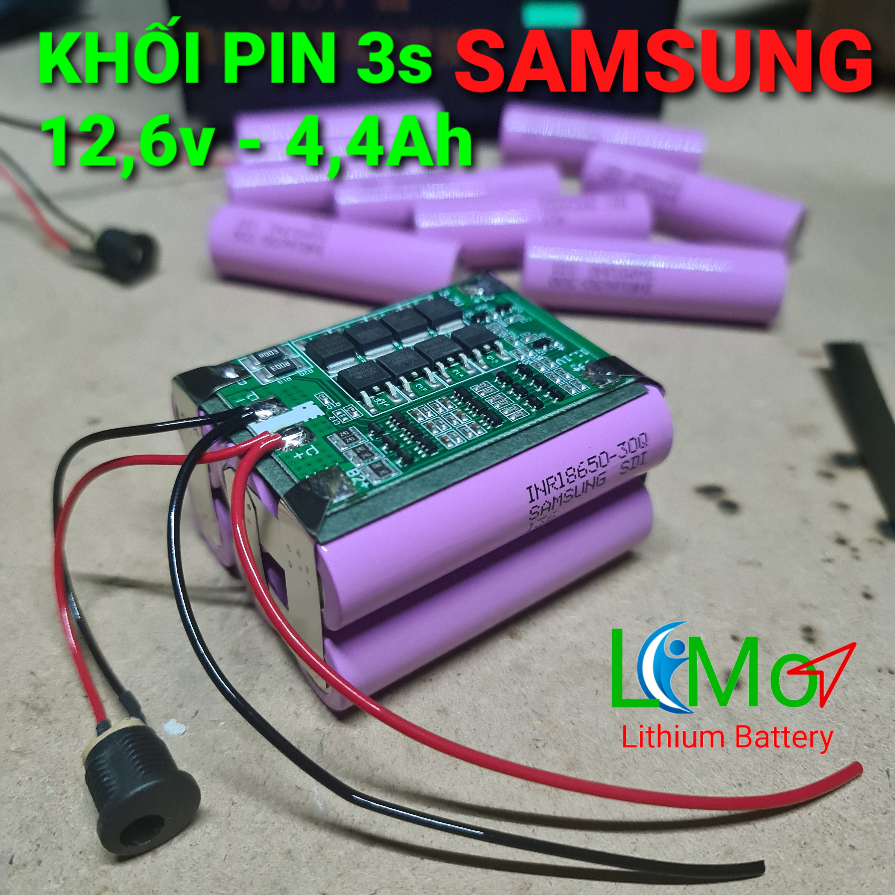 PIN Lithium 12,6v 4,4Ah SAMSUNG (HÀNG MỚI). Cao cấp, dòng xả cao chuyên thay cho pin máy khoan và các thiết bị 12v - LIMO