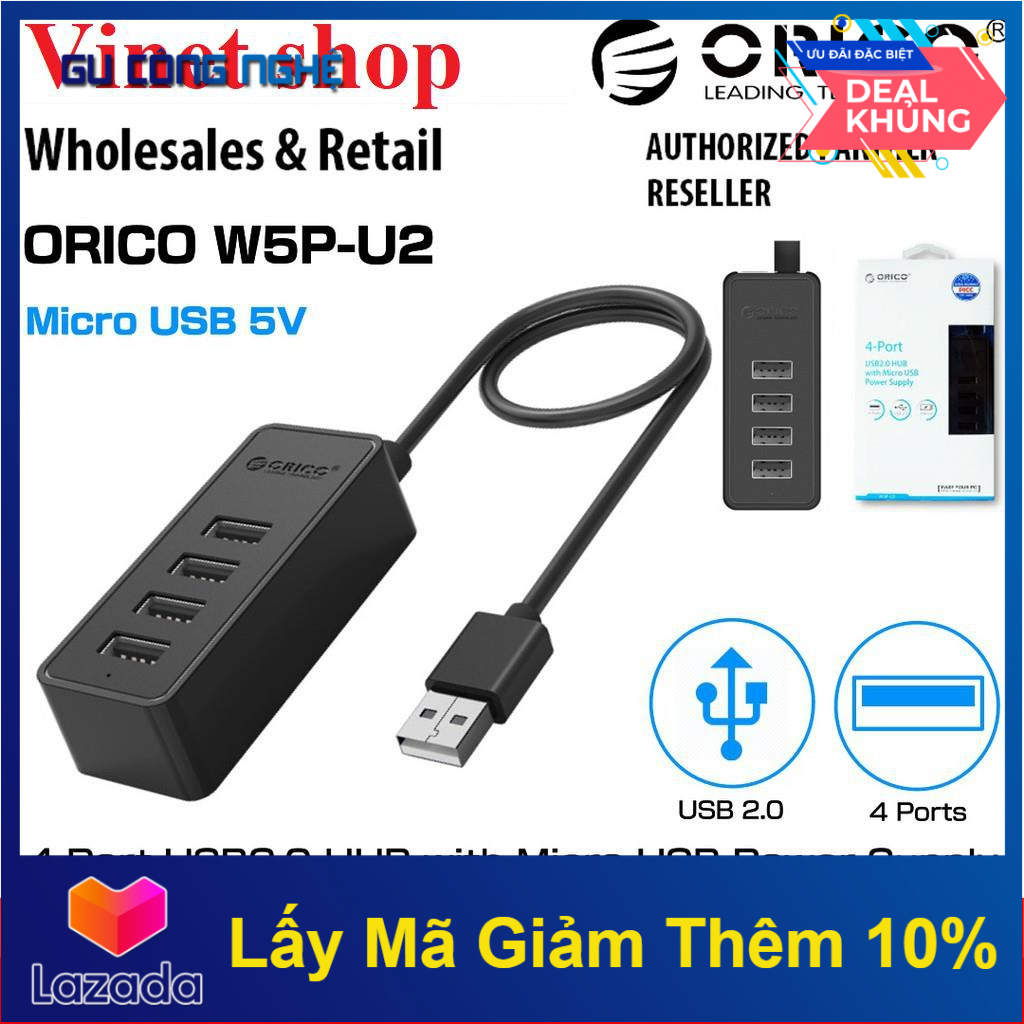 Hub chia 4 cổng orico w5p-u2 -bk . hàng phân phối.w5pu2 -dc3744