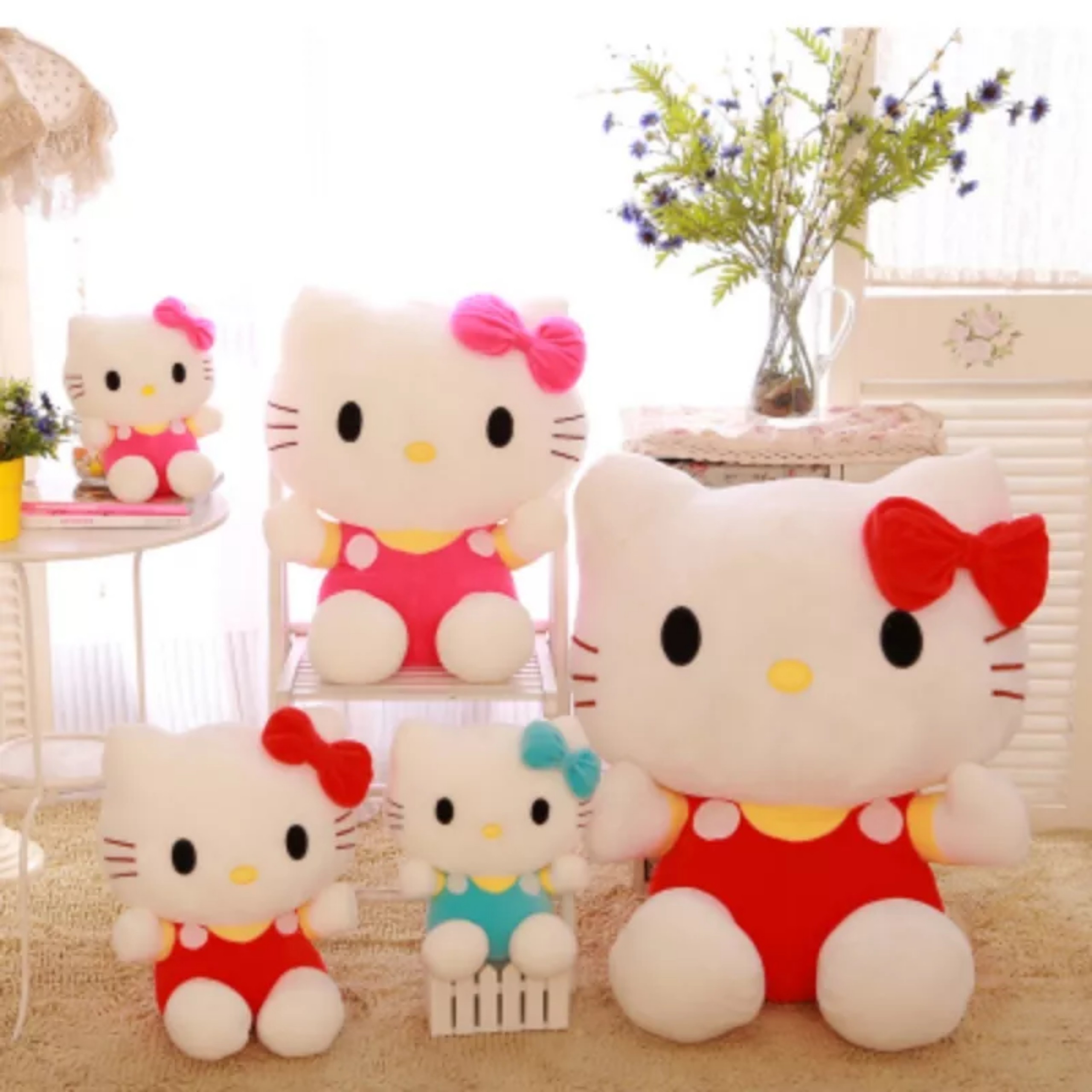 Gấu bông mèo hello kitty đeo nơ dễ thương (20cm---50cm) vải nhung cao cấp, mềm mịn, an toàn cho bé
