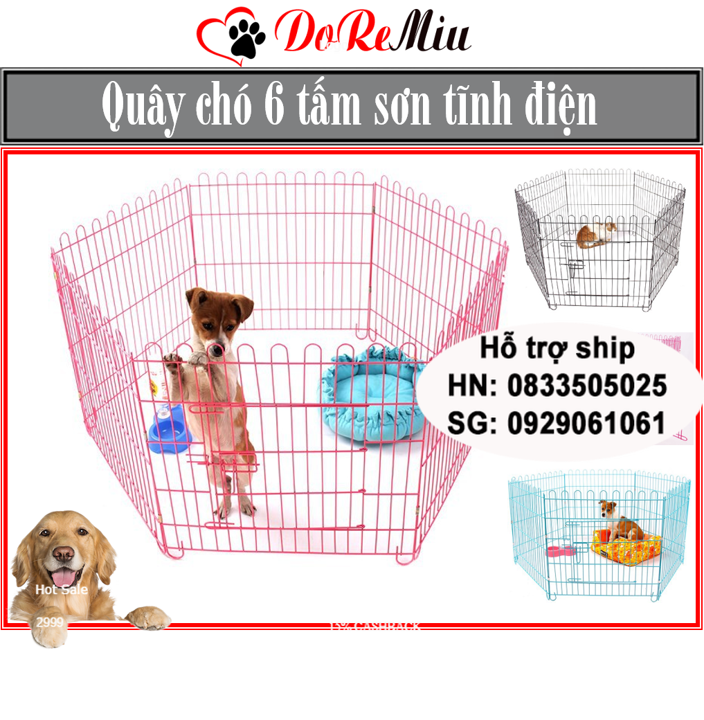 Quây chó sơn tĩnh điện 6 tấm rẻ mỏng gấp gọn Mỗi tấm 60x60cm dùng nuôi và nhốt chó