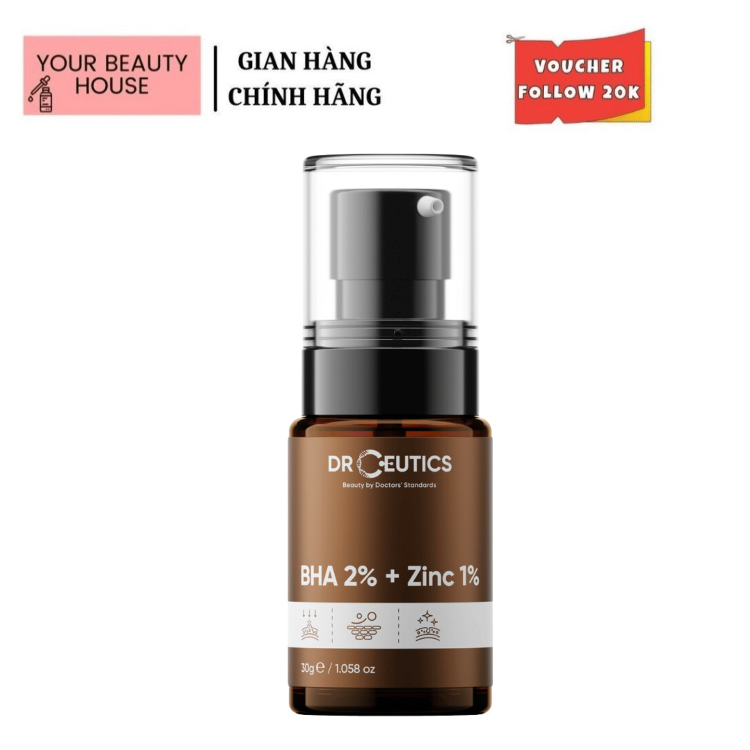 Serum hỗ trợ giảm mụn mờ thâm bha 2% + zinc 1%