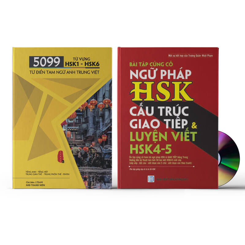 Combo 2 sách: 5099 từ vựng HSK1 – HSK6 ( tam ngữ Anh – Trung – Việt ) ( Có Audio nghe ) + Bài Tập Củng Cố Ngữ Pháp HSK – Cấu Trúc Giao Tiếp & Luyện Viết HSK 4-5 Kèm Đáp Án + DVD quà tặng