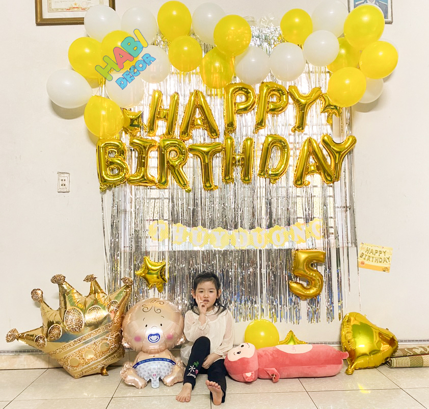 Combo Trang Trí Tiệc Sinh Nhật 2 Rèm Kim Tuyến, Bóng Chữ Happy Birthday và