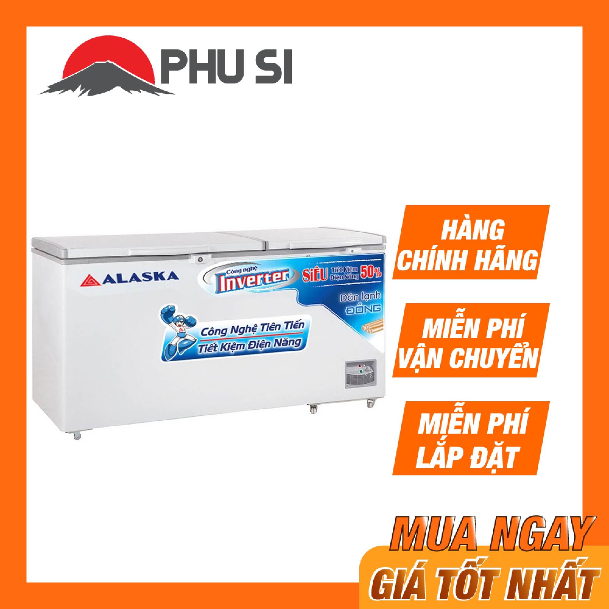 Trả góp 0%Tủ đông Alaska HB-890CI 890L Inverter 1 ngăn đông dàn đồng