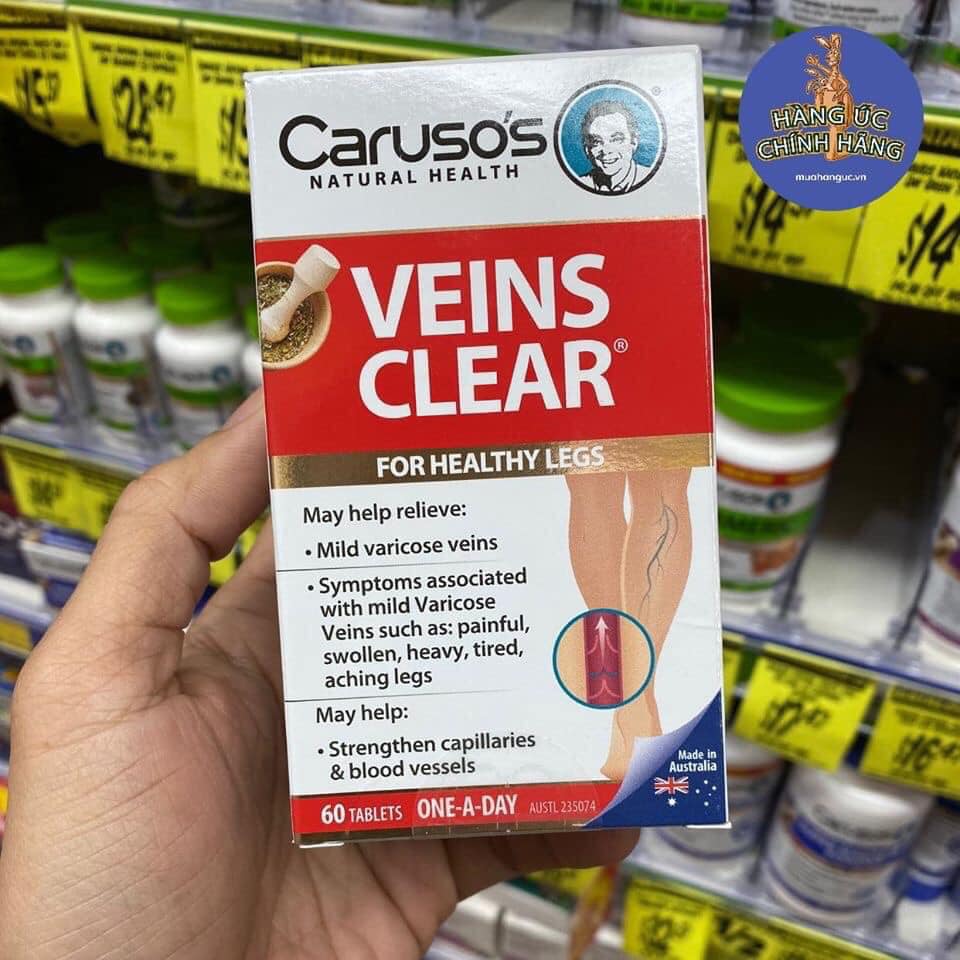 viên uống suy giãn tĩnh mạch Carusos Veins Clear 60 viên Úc