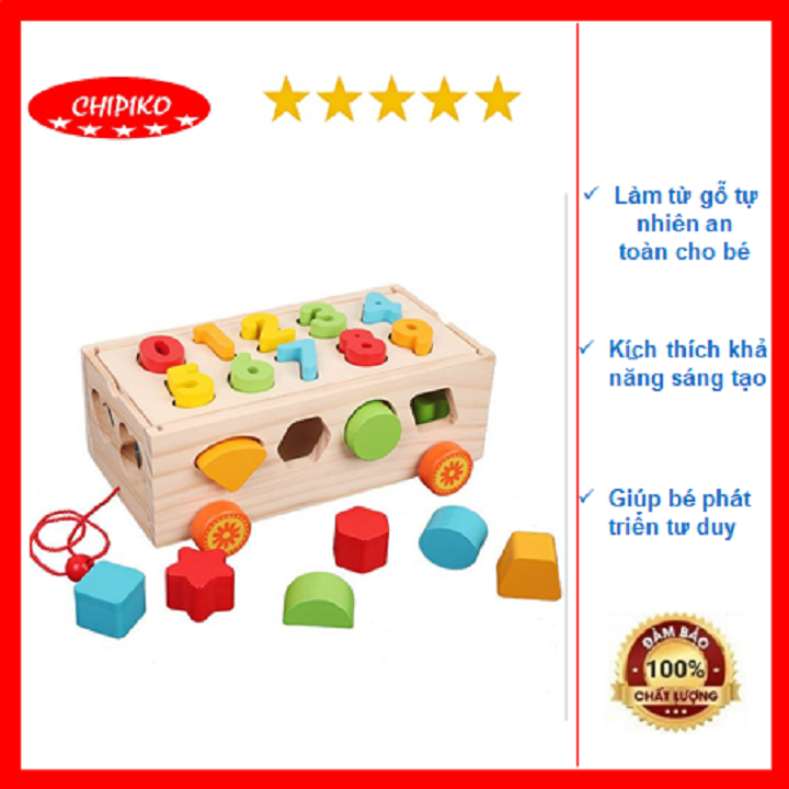 Bộ đồ chơi xe kéo thả số và hình khối