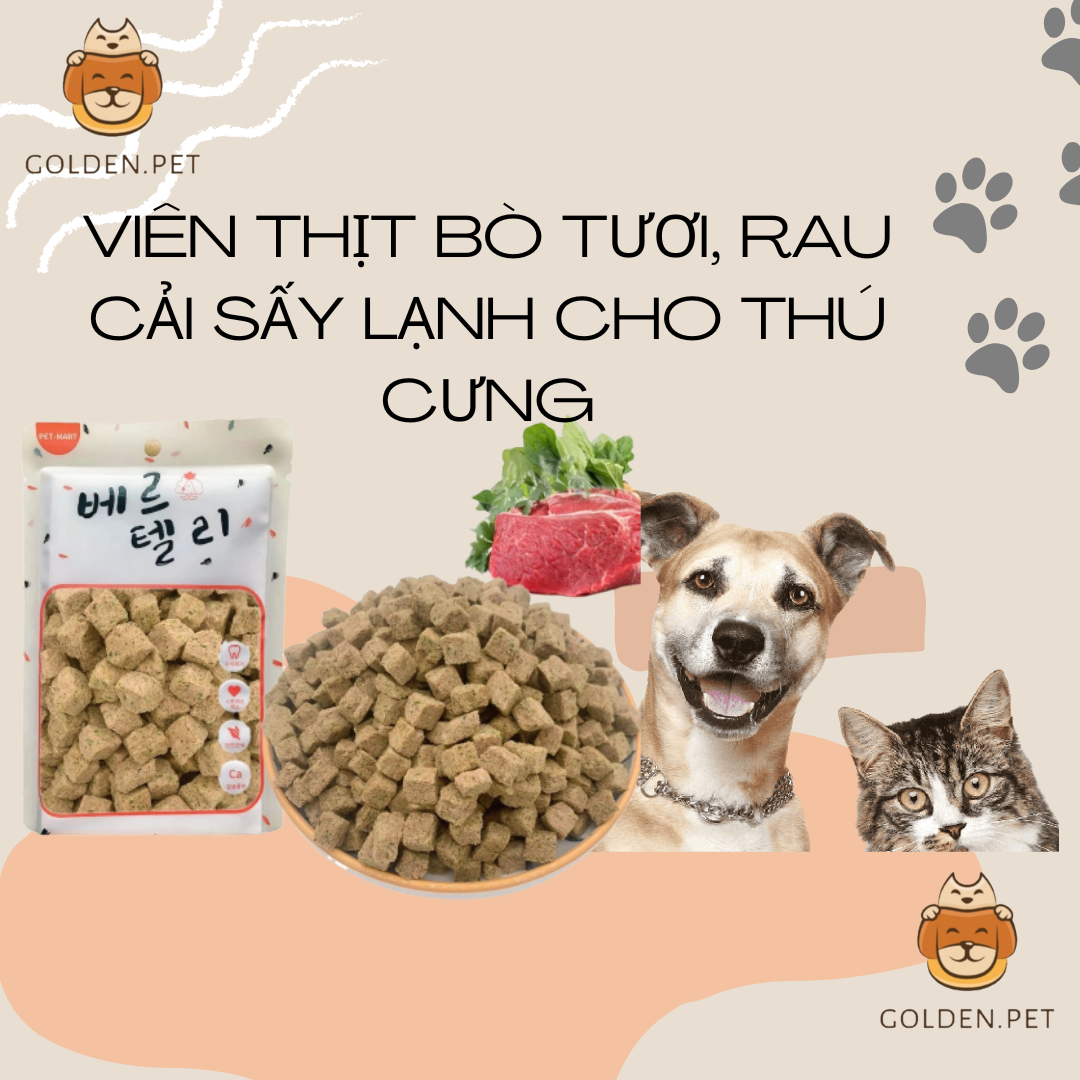 Viên thịt bò, rau cải ngọt sấy cho thú cưng, bổ sung protein, taurine