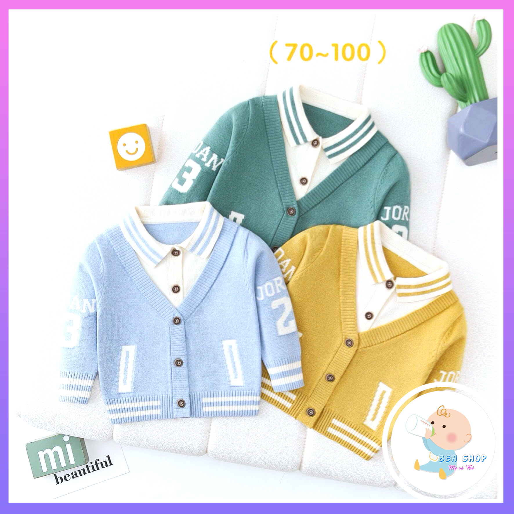 Áo khoác len cardigan cổ sơ mi bé trai hàng quảng châu cao cấp