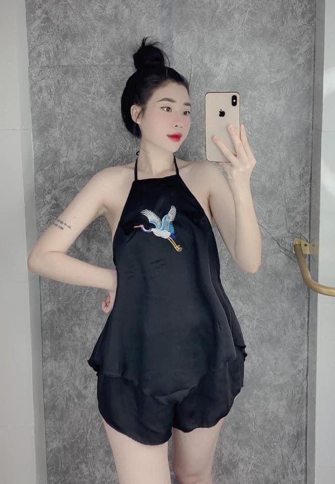 đồ bộ ngủ nữ yếm ngủ nữ hở lưng,  set quần áo đồ bộ ngủ nữ , đồ ngủ nữ sexy hình thêu -cn34