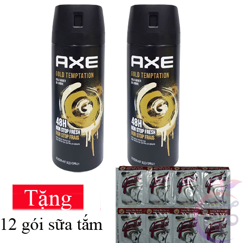 Combo 2 chai Xịt khử mùi AXE Gold Temptation chai 135ml Tặng 12 gói sữa