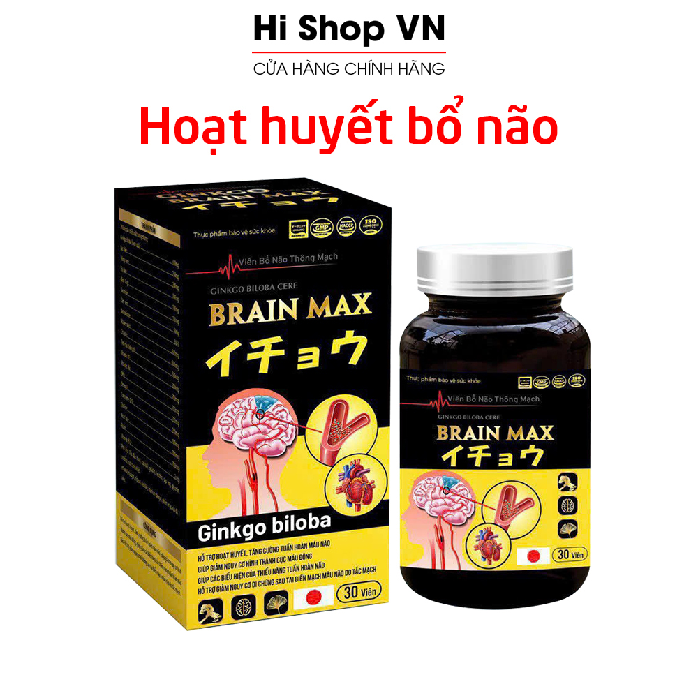 Viên bổ não thông mạch Ginkgo Biloba Cere Brain Max làm tan huyết khối, giảm di chứng sau tai biến - hộp 30 viên