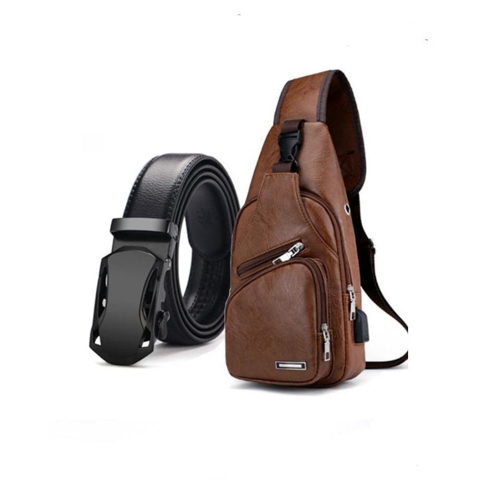 Combo túi da đeo chéo dc927thắt lưng da nam gb02