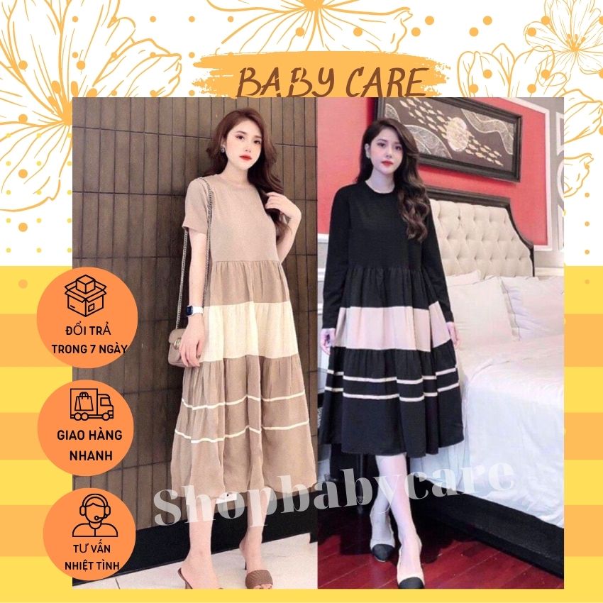 Đầm bầu cotton dáng xuông thiết kế sang chảnh siêu đẹp- váy bầu dài tay xinh xắn điệu đà cho mẹ bầu