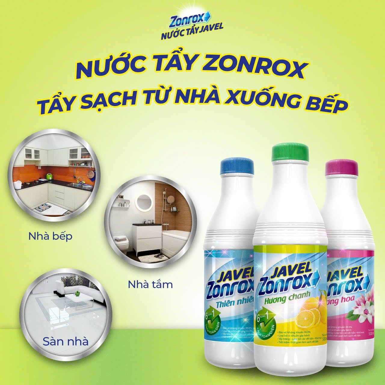 Nước tẩy trắng đa năng Javel Zonrox nguyên chất