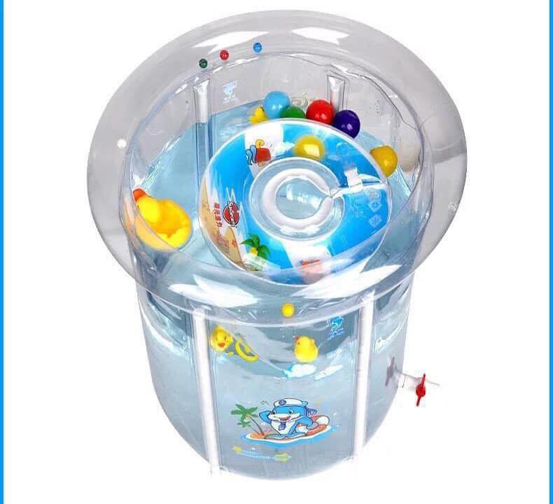 Bể bơi phao thành cao trong suốt + Tặng phao cổ và bơm hơi