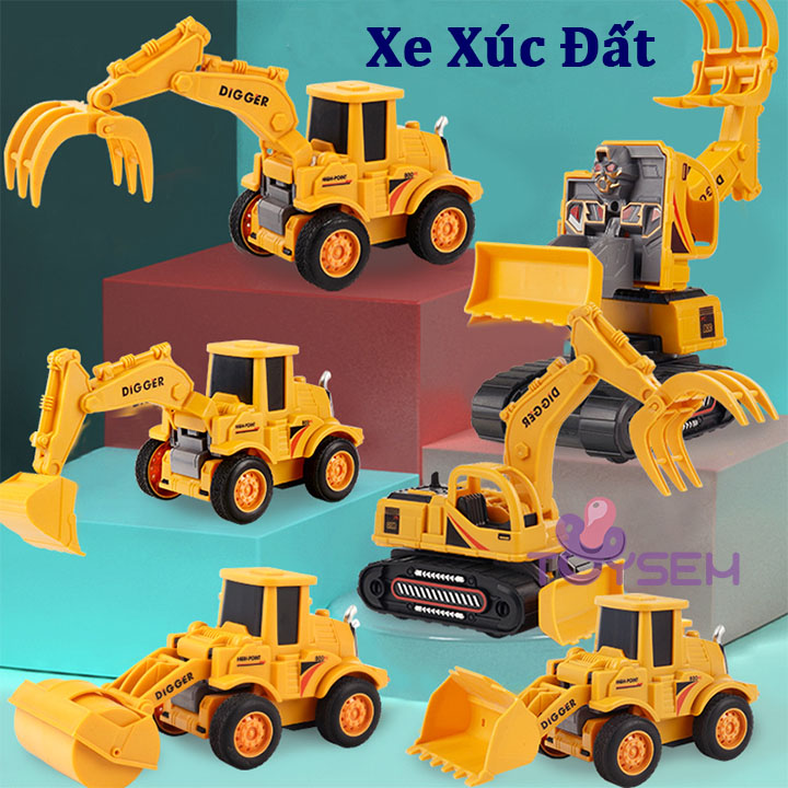 Xe đồ chơi xúc đất biến hình robot chạy bằng trớn cho bé 3 tuổi - Xe cào đất bằng nhựa - Thế giới đồ chơi cho trẻ em - Quà tặng sinh nhật cho bé trai bé gái