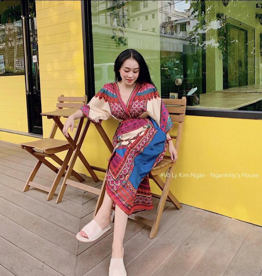 Đầm maxi thổ cẩm hàng thiết kế mới nhất 2019