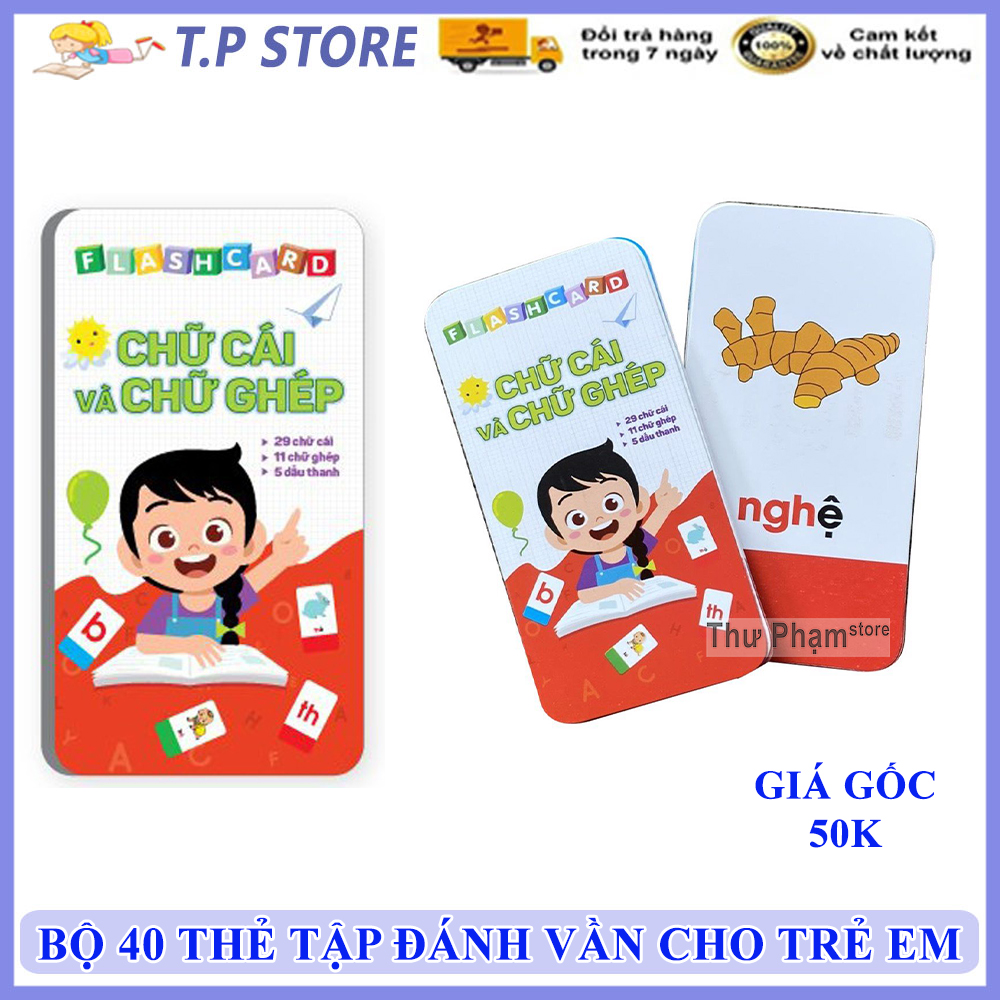 Bộ Thẻ Đánh Vần Tiếng Việt Cho Bé - BỘ 40 THẺ Flashcard Phiên Bản Mới Nhất - Tập Đánh Vần Cho Bé từ 4-6 Tuổi