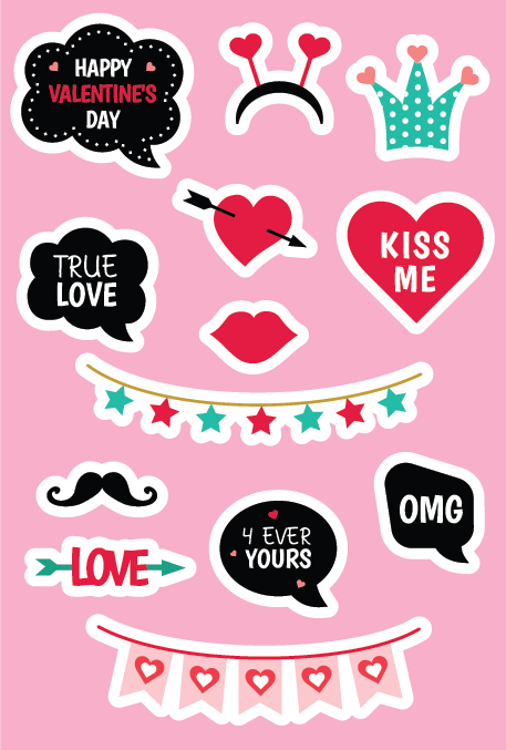 sticker cắt sẵn chủ đề love, cán bóng bền màu, decal bóc dán được, trang trí sổ, khung ảnh3D, thiệp