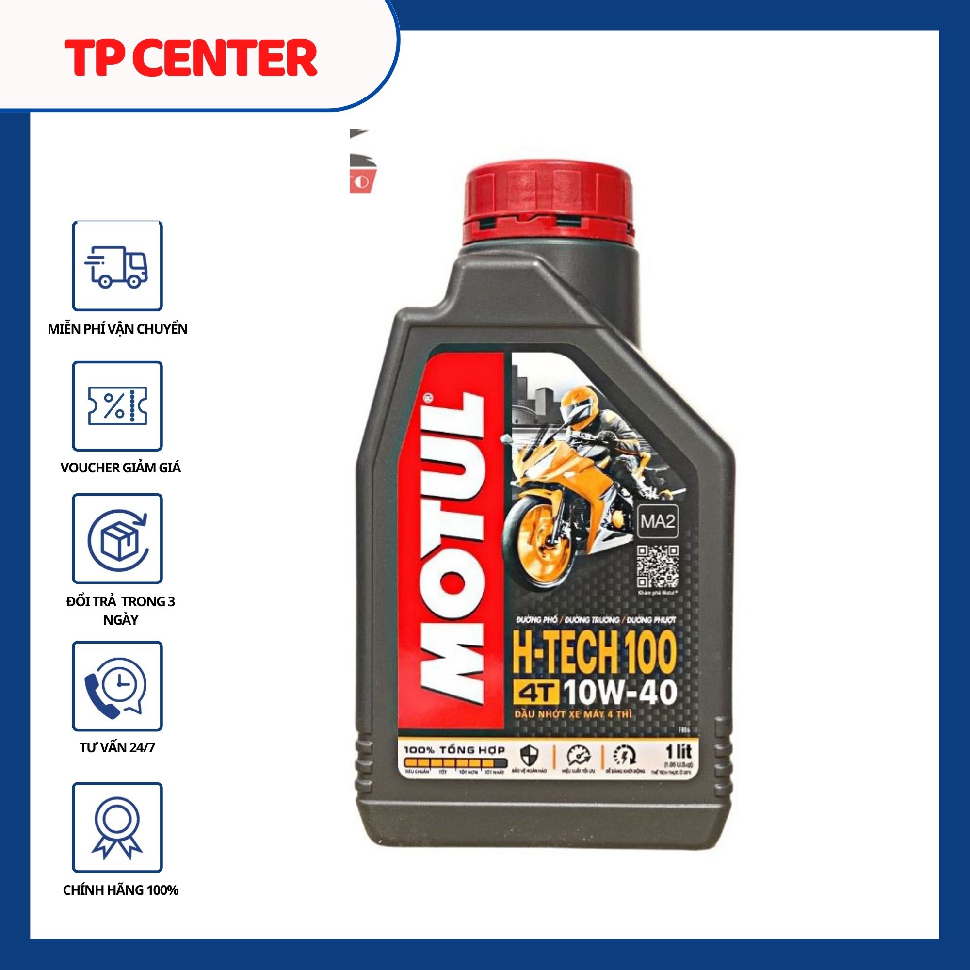 Nhớt tổng hợp xe máy và xe tay ga motul h-tech 100 4t 10w40 1l