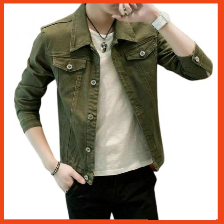Áo khoác kaki jean màu xanh rêu chất liệu cao cấp - áo khoác kaki Hàn Quốc thời trang cao cấp Ngân Shop 19 ms704