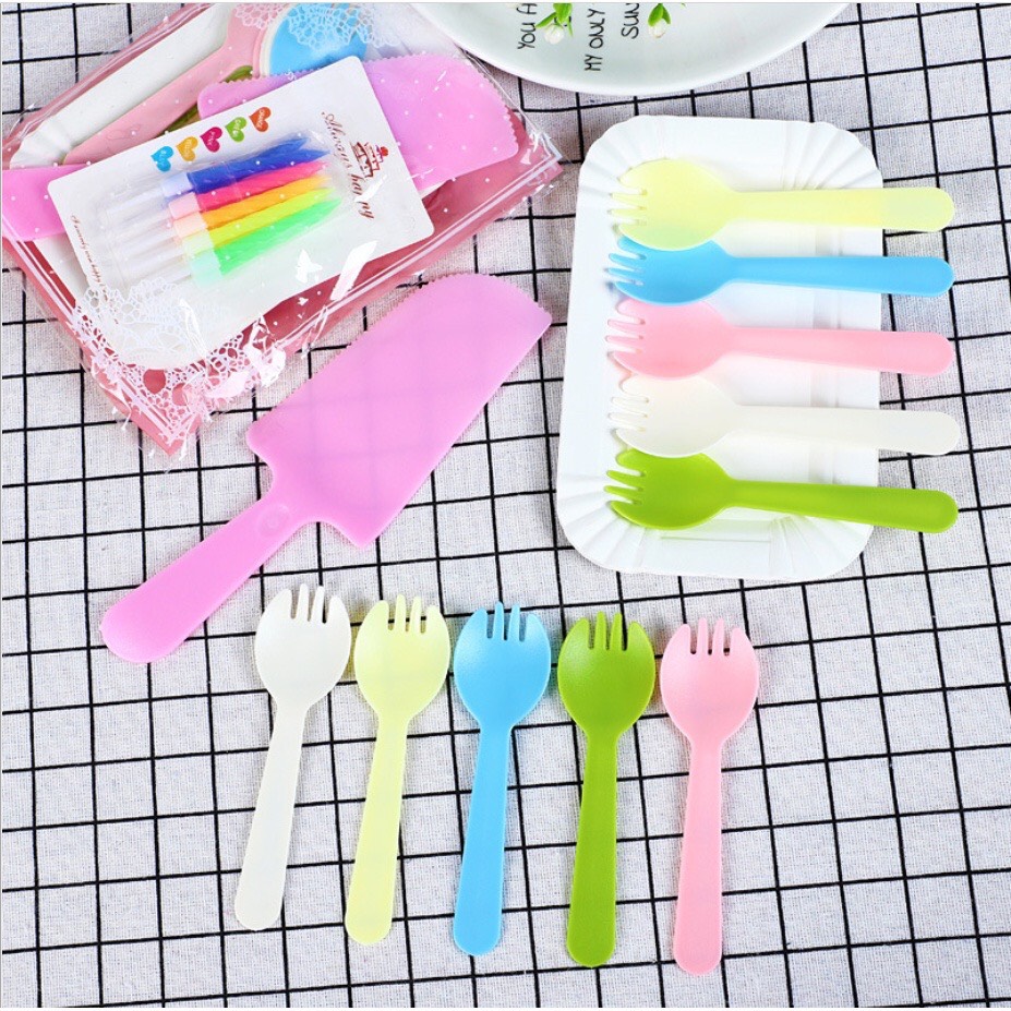 Set dao đĩa nến phụ kiện bánh sinh nhật